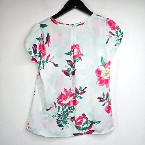 Skies Are Blue Galice Green Floral Tulip Sleeve Blouse - Picture 4 of 7